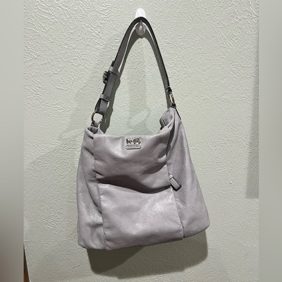 Coach Handbags - Coach Light Gray Soft Leather Shoulder Bag B1349 Lime Green Enterior Clean EUC